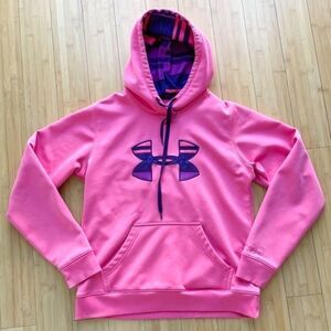 Under Armour Striped Logo Storm Hoodie Pullover in Pink Size Medium M Womens